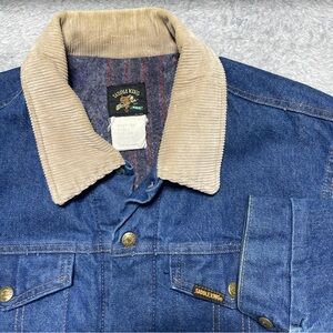 VTG Saddle King Western Key Blanket Lined Denim Trucker Jacket Corduroy Collar